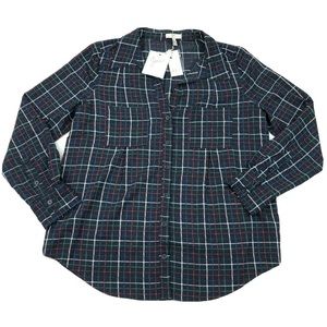 Joie Women's Size Small Blouse Cartel Button Midnight Blue Plaid Long Sleeve